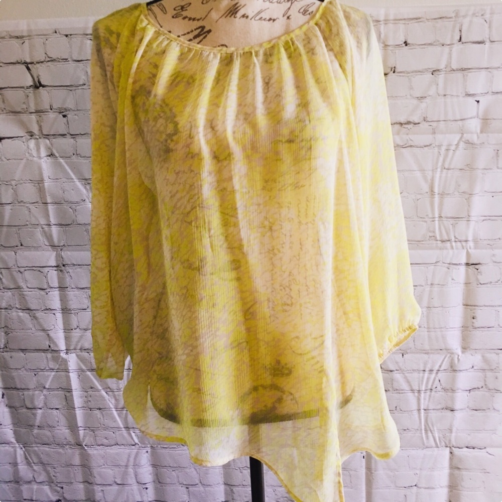 Express long sleeve yellow see through shirt